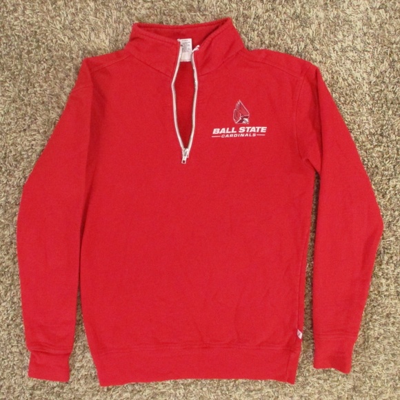 Ball State University Sweatshirt Men's Small Red White 1/4 Zip Fleece Pullover‎ - Picture 1 of 6